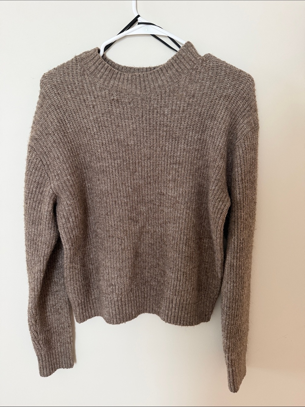 H&M Women's Ribbed Crewneck Sweater in Taupe Brown